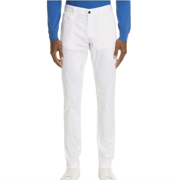 Canali Mens Pants Size 38 x 30 White Stretch Cotton Regular Fit New
